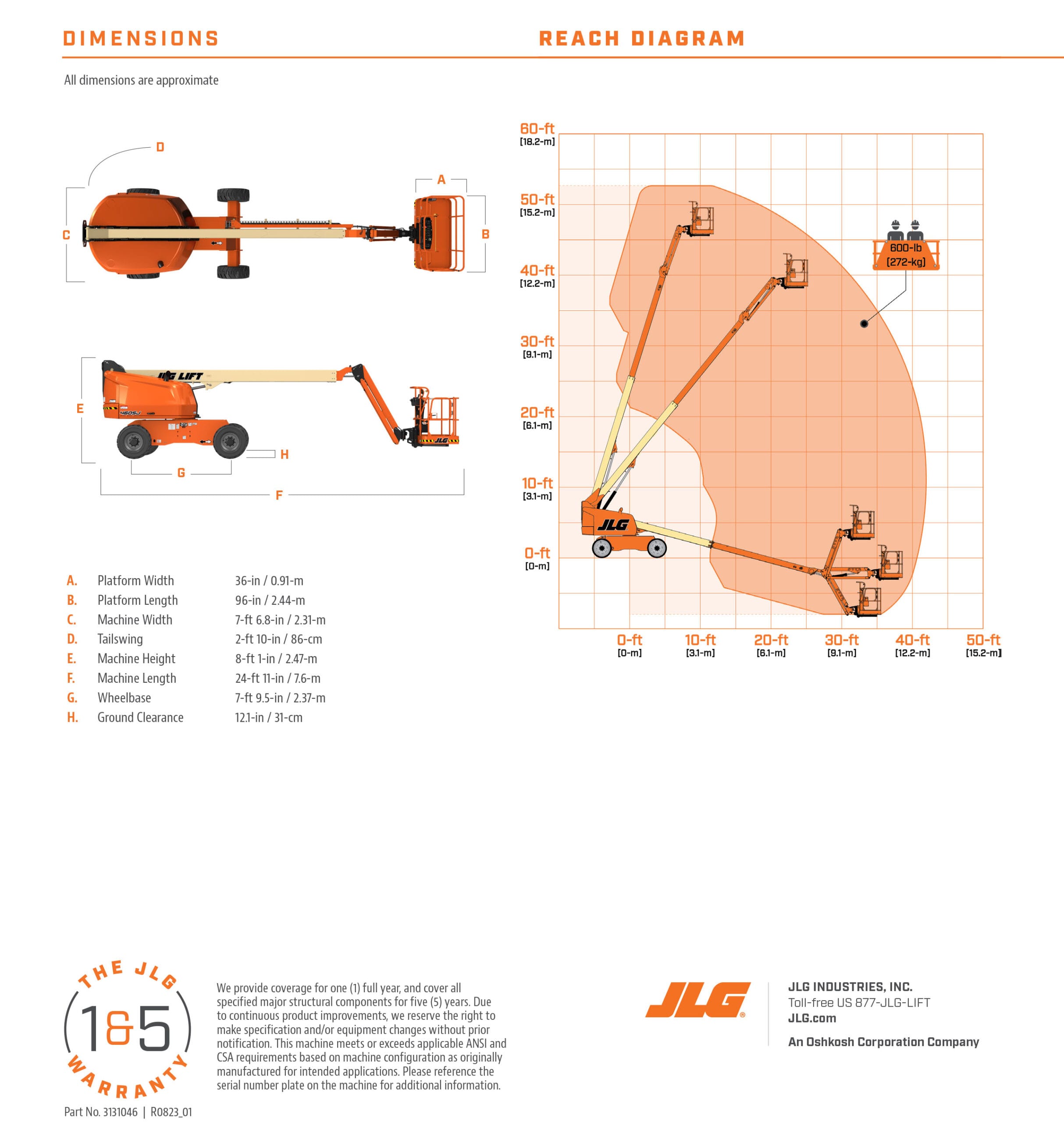 JLG 460SJ Dimensions and Reach Diagram