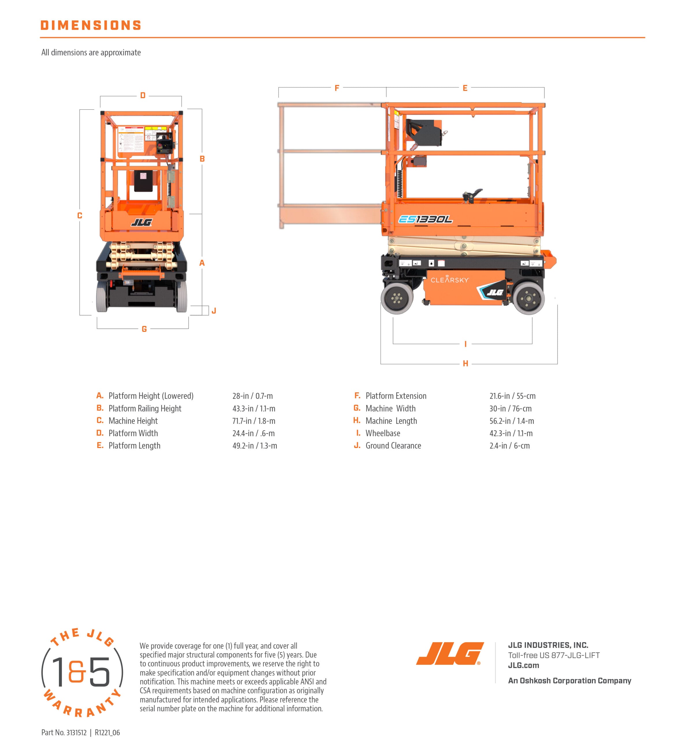 JLG ES1330L Dimensions Diagram