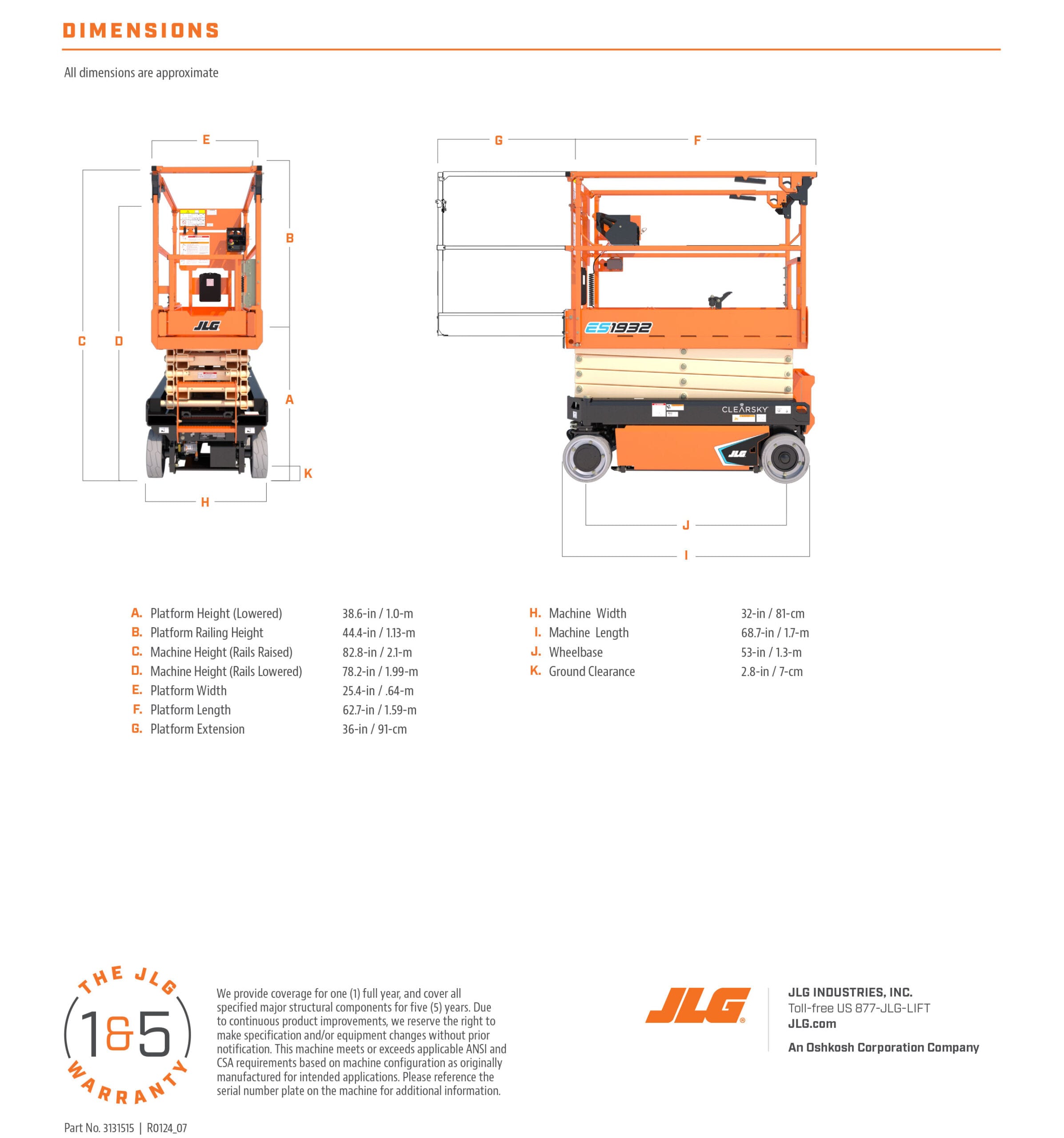 JLG ES1932 Dimensions Diagram