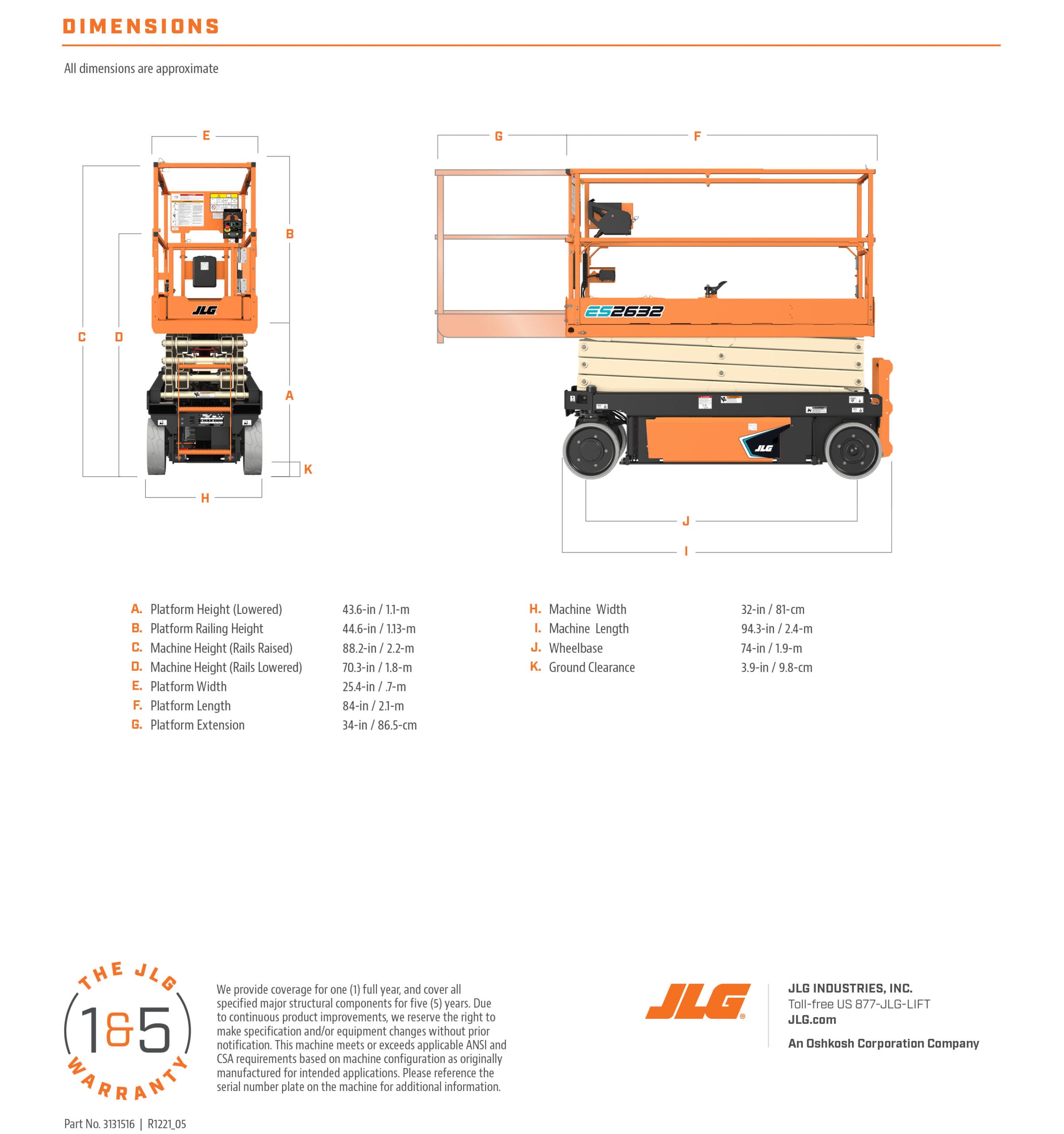JLG ES2632 Dimensions Diagram